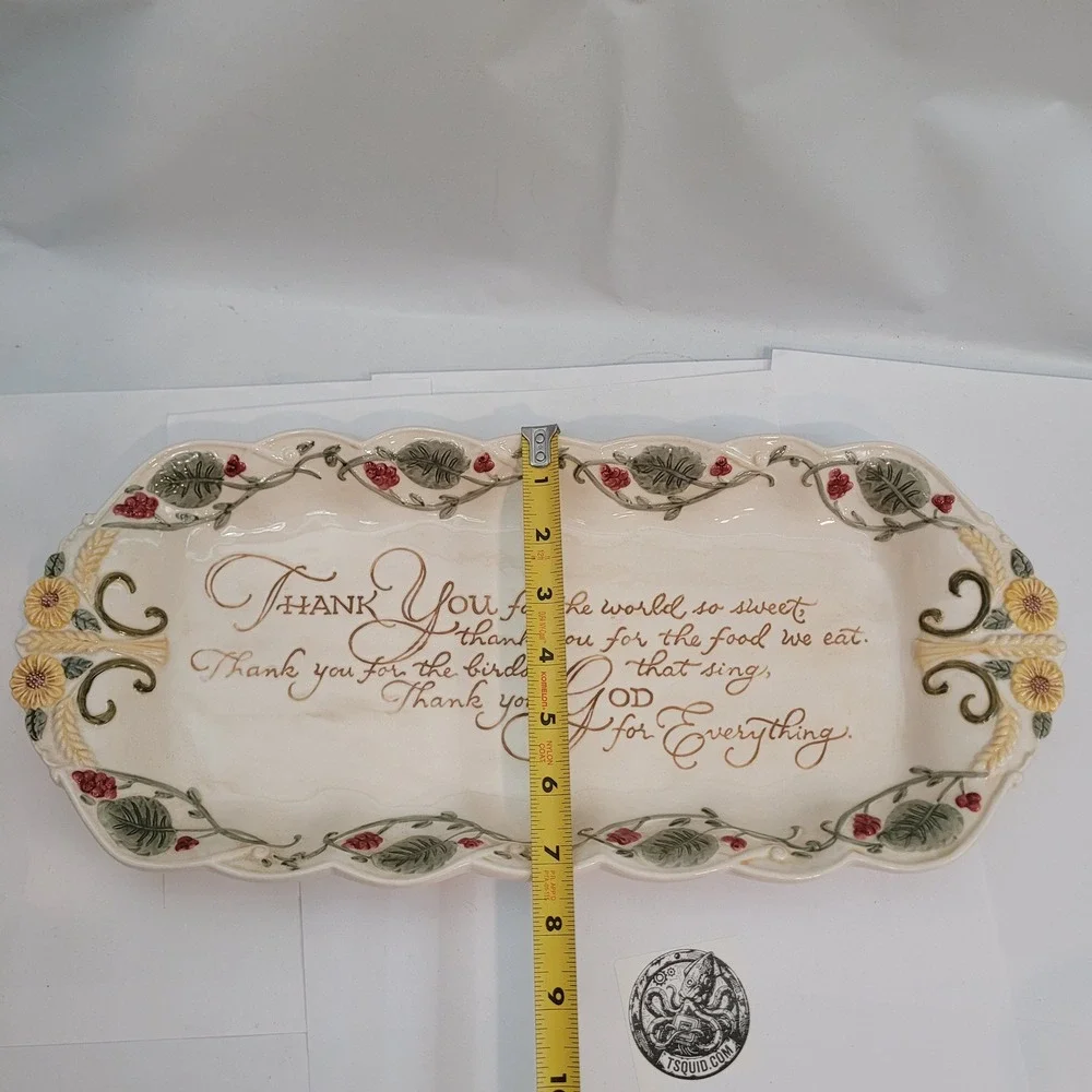 Amscan Ceramic Serving Platter Thanksgiving Thank You God Prayer Floral 16